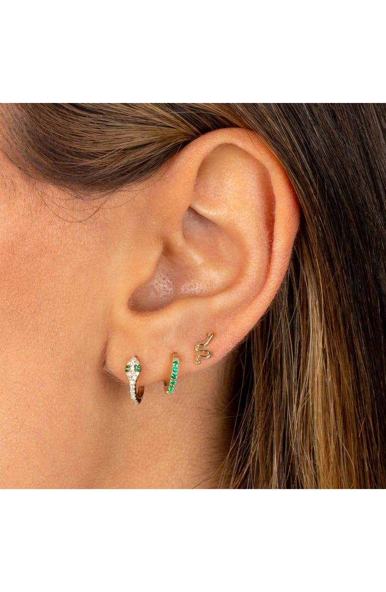 BY ADINA EDEN Diamond Snake Huggie Earring 14K, Alternate, color, Emerald Green