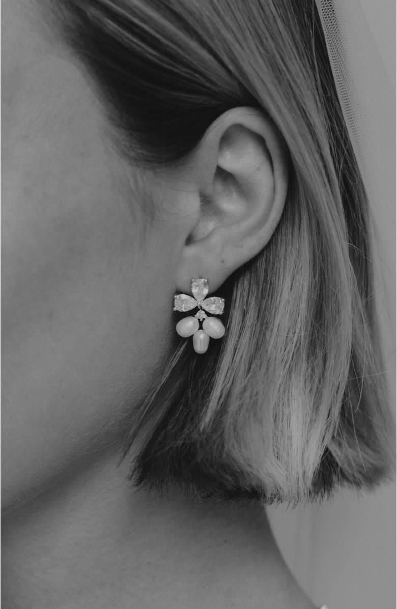 Untamed Petals Windsor Pearl Drop Earrings, Alternate, color, Silver