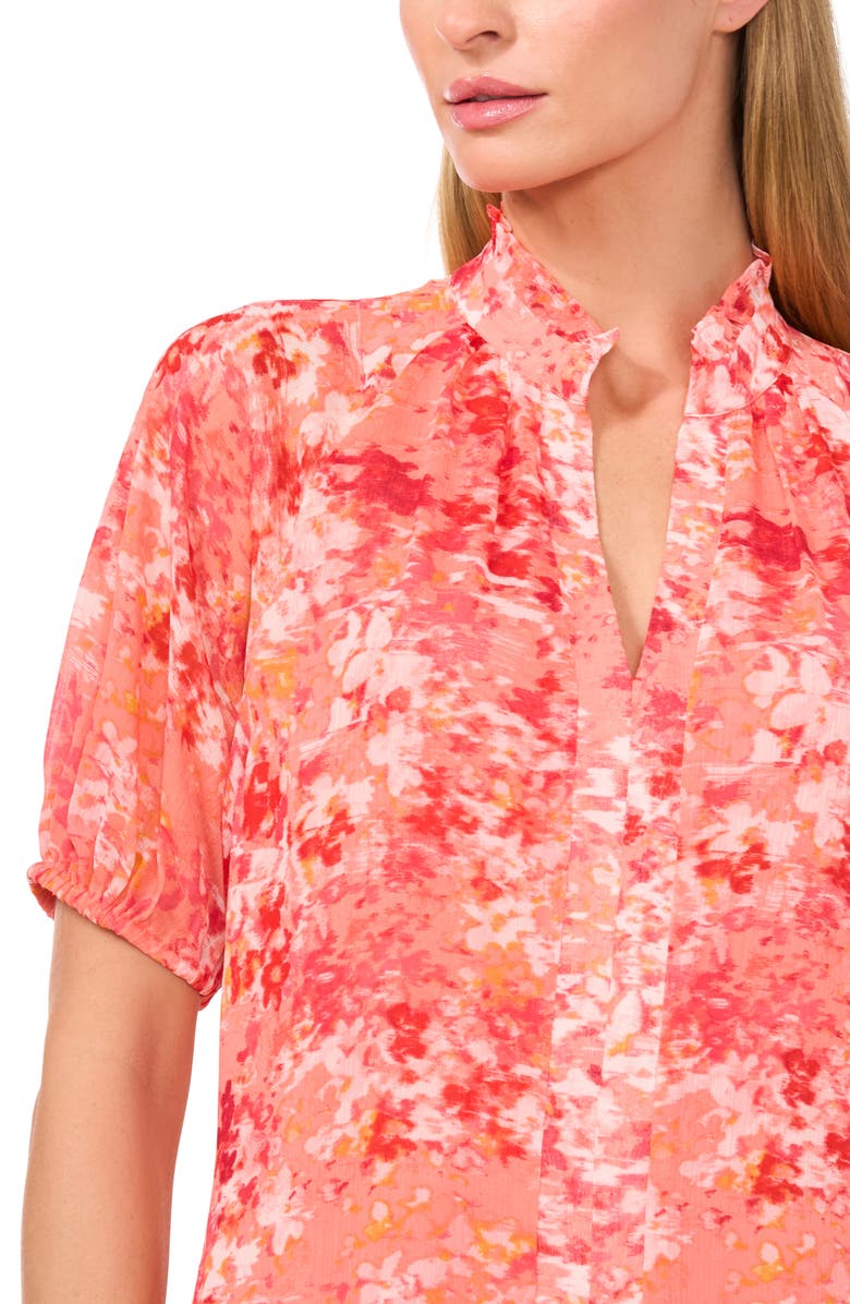 CeCe Ruffle Split Neck Short Sleeve Top, Alternate, color, Deep Sea Coral