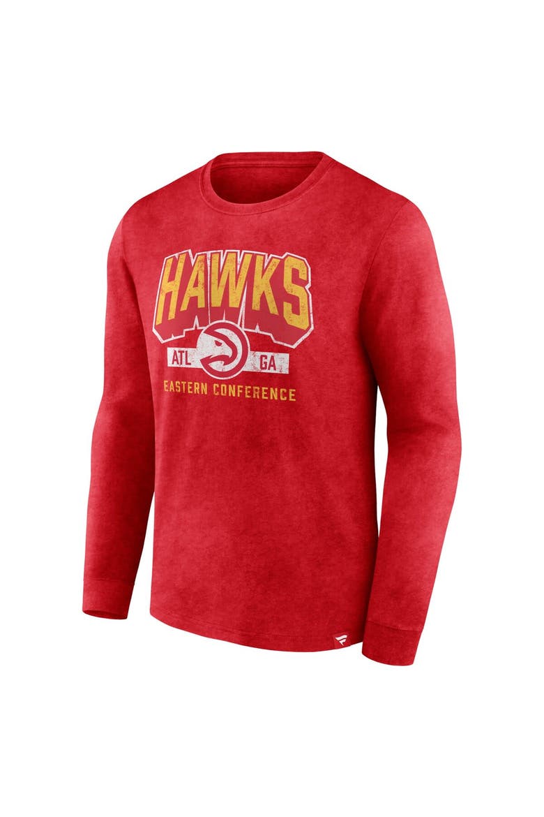 Men's Fanatics Branded Heather Red Atlanta Hawks Front Court Press Snow Wash Long Sleeve T-Shirt, Alternate, color, Heather Red