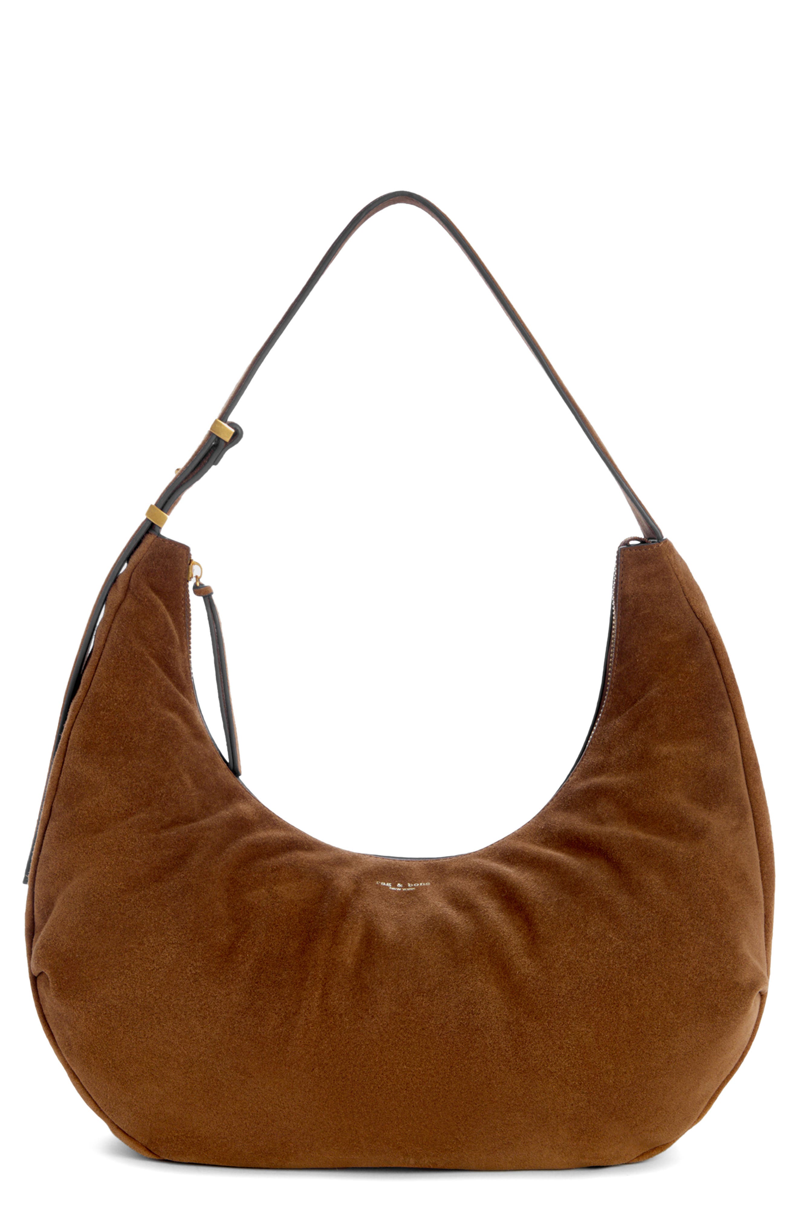 rag & bone Large Hudson Suede Hobo Bag, Main, color, Brown