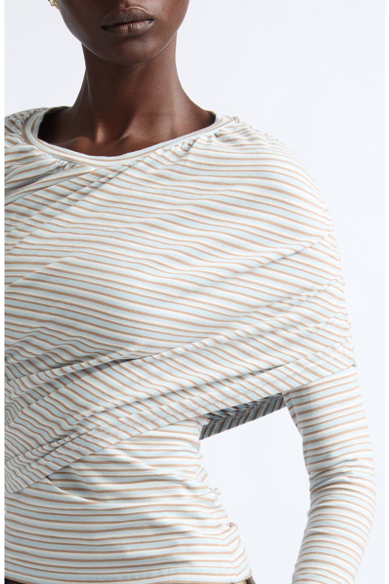 Cardio Wrapped Floral Scribble Mesh Top, Alternate, color, BLUE BROWN STRIPE
