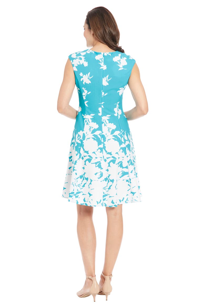 Monotone Floral Print Fit and Flare Dress, Alternate, color, TURQUOISE/ IVY