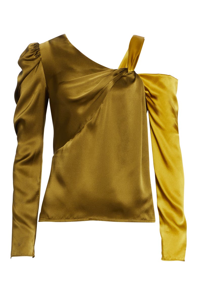 Mabel Two-Tone Silk Satin Top, Alternate, color, OCHRE/ MOSS
