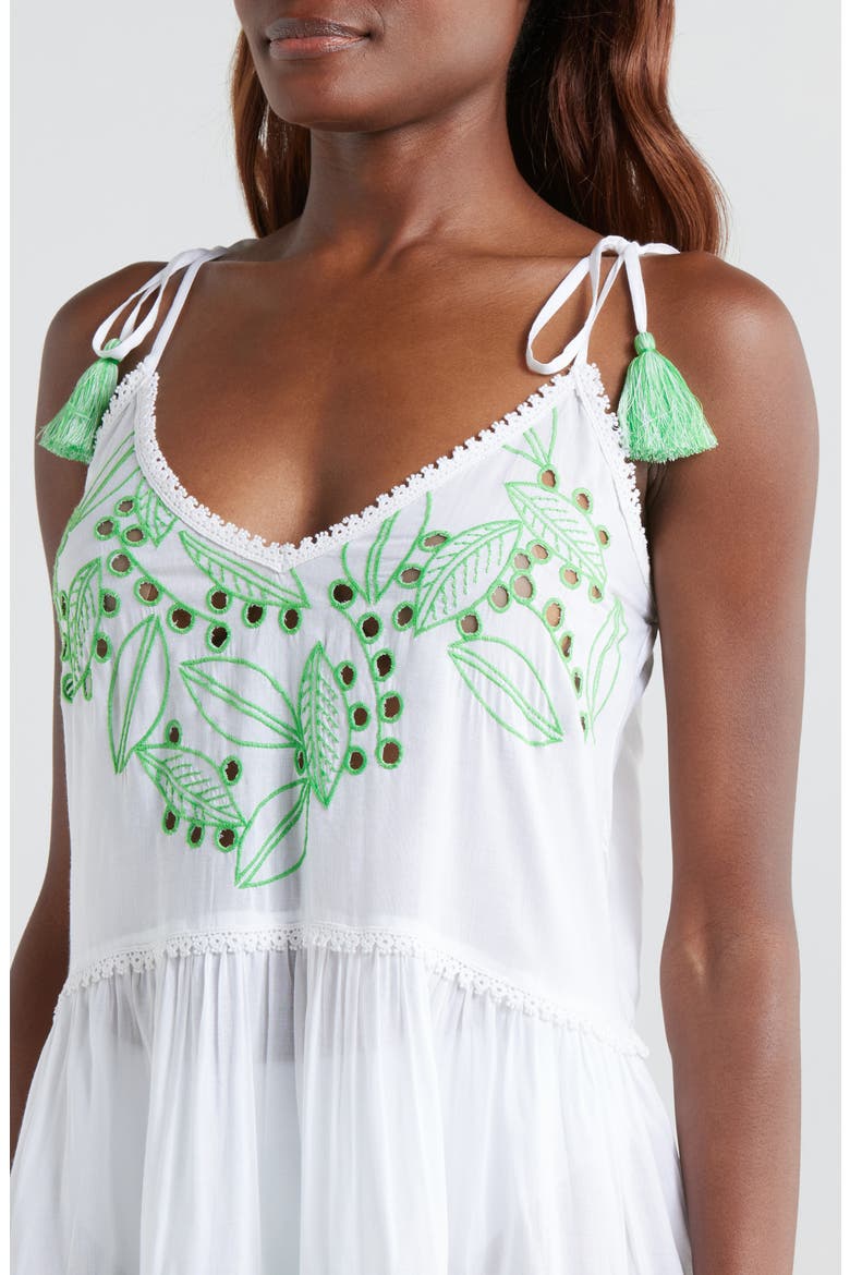 Makenzy Eyelet Tassel Strap Cover-Up Minidress, Alternate, color, WHITE/ PALM GREEN