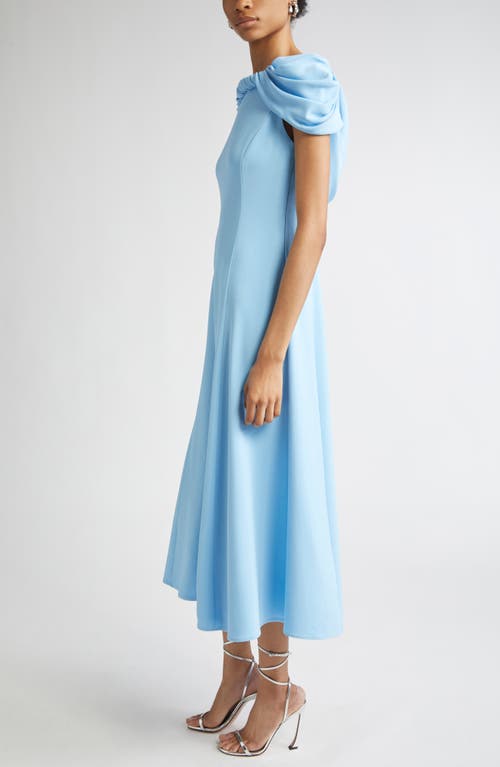 Oscar De La Renta Twist Detail Cap Sleeve Stretch Cady Midi Dress In Blue