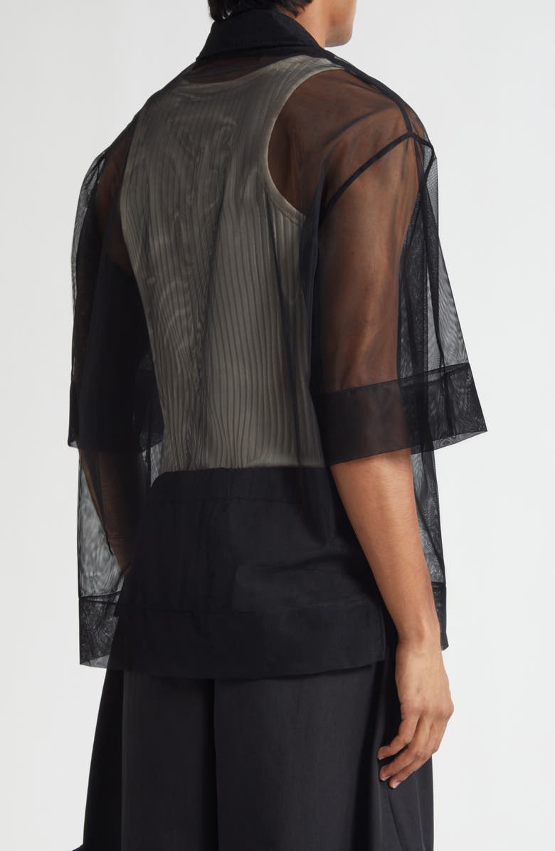 Simone Rocha Trapped Lace Patchwork Camp Shirt, Alternate, color, Black/ Black