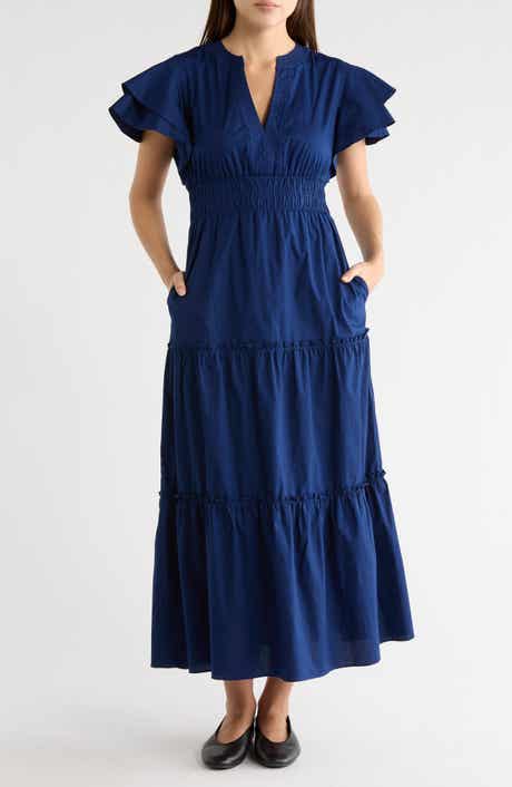 Julia Jordan Flutter Sleeve Tiered Midi Dress