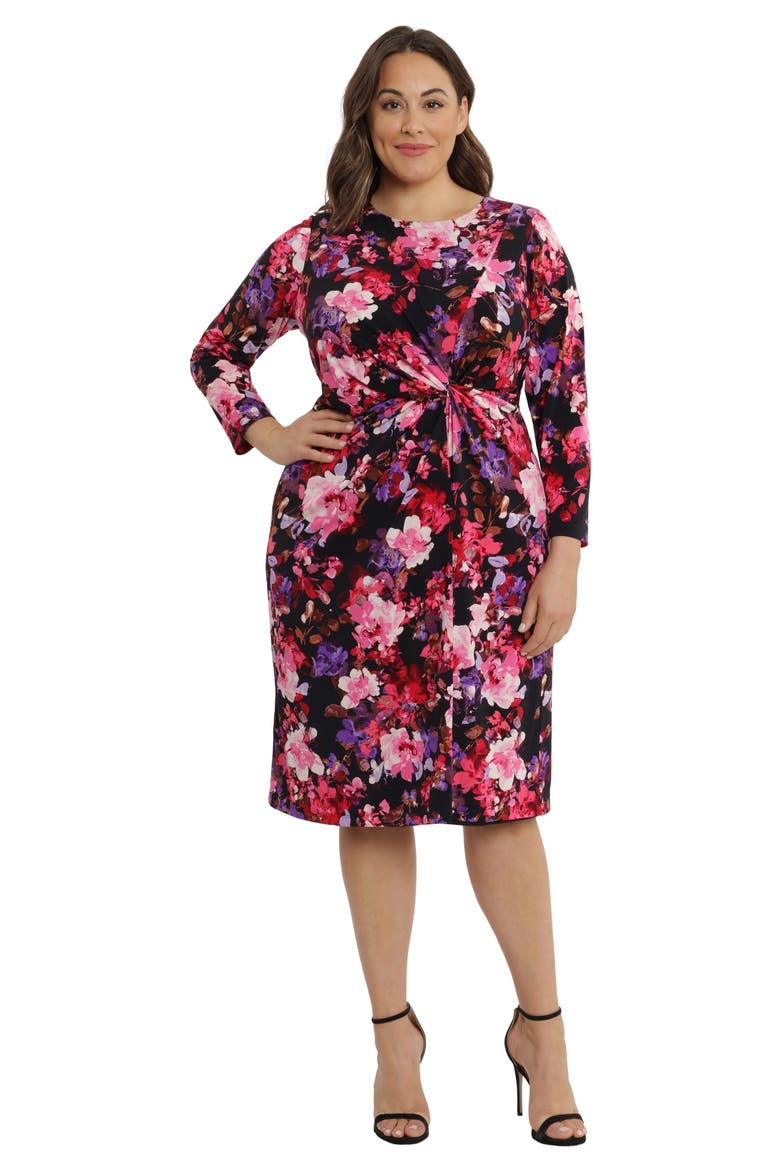Floral Side Twist Long Sleeve Midi Dress, Alternate, color, NAVY/ ROSE