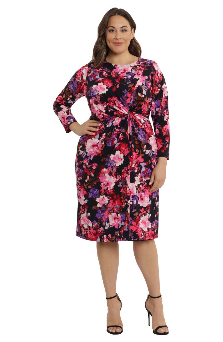 Maggy London Floral Side Twist Long Sleeve Midi Dress, Alternate, color,