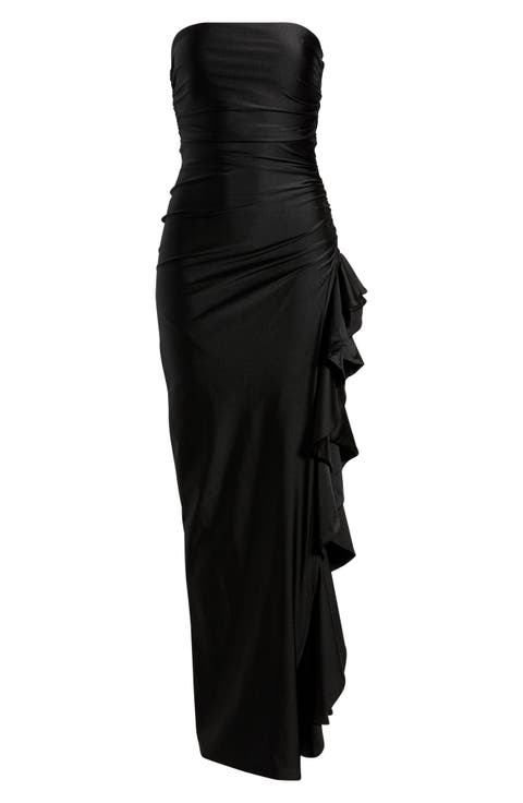 Shirred Ruffle Strapless Gown