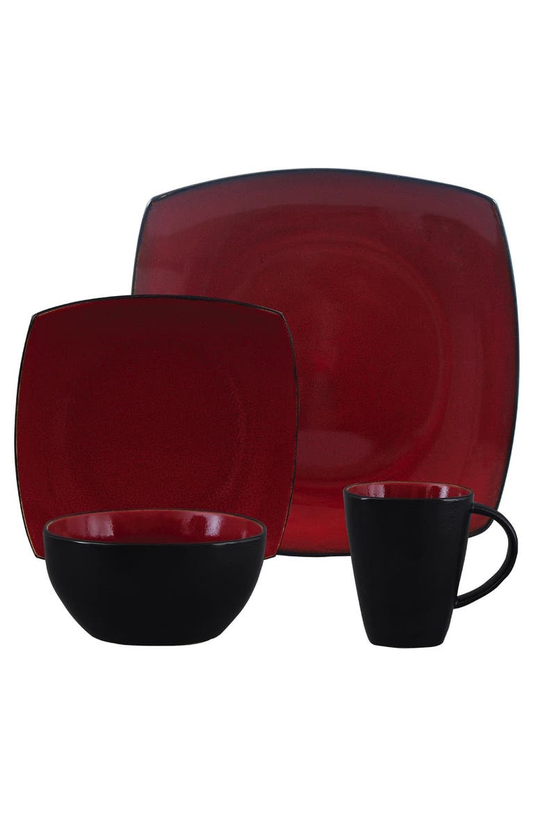 16 Piece Square Stoneware Dinnerware Set, Main, color, Black