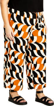 City Chic Nova Print Drawstring Ankle Wide Leg Pants
