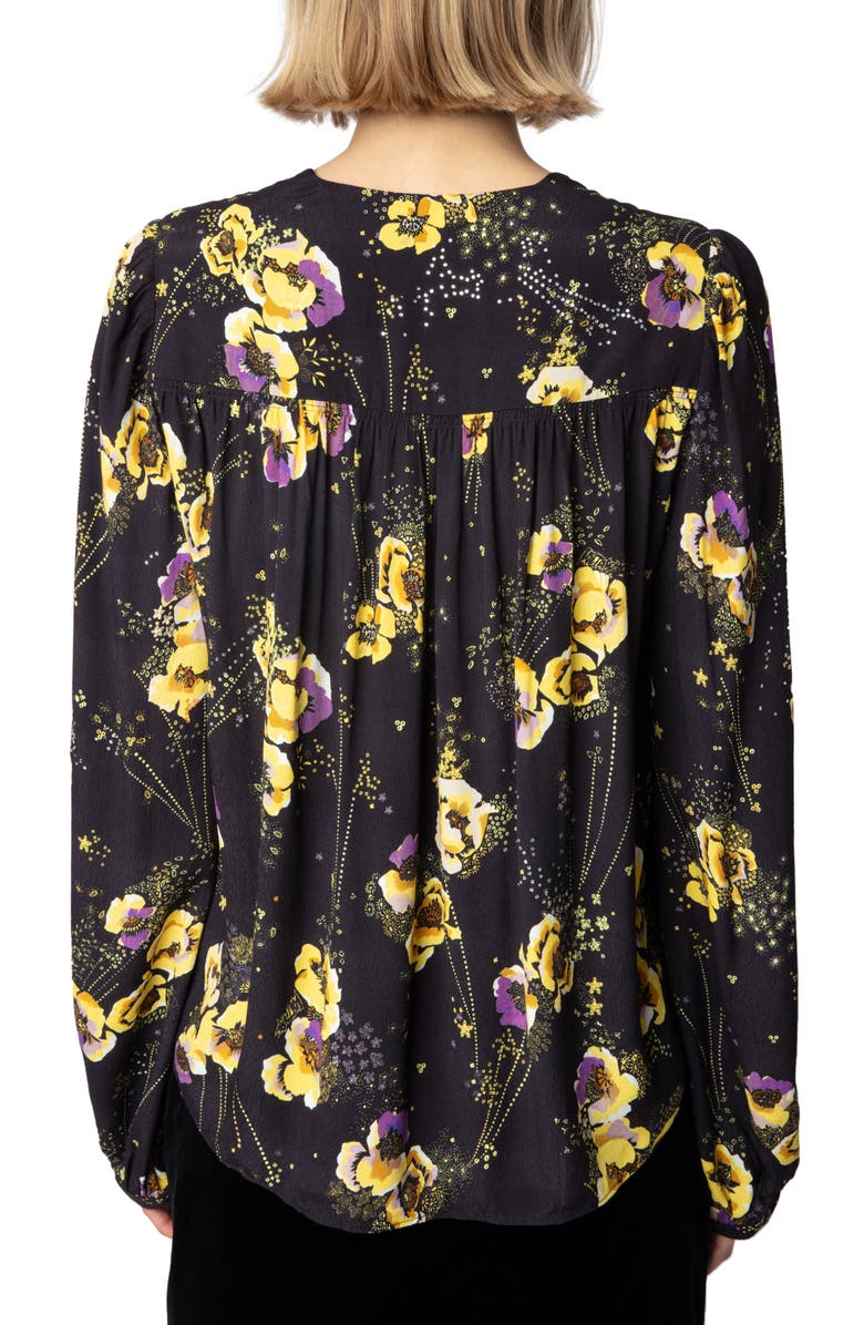 Zadig & Voltaire Turin Yoko Floral Diamanté Crepe Button-Up Shirt, Alternate, color, 