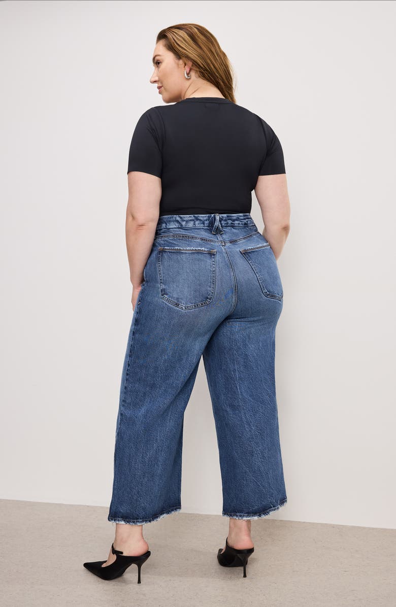 Good American Soft Tech Good Waist High Waist Crop Palazzo Jeans, Alternate, color, Indigo737