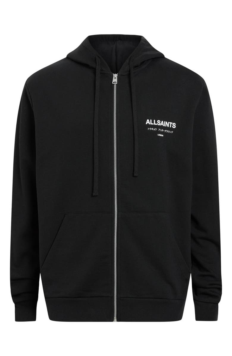 AllSaints Underground Logo Graphic Zip Hoodie, Alternate, color,