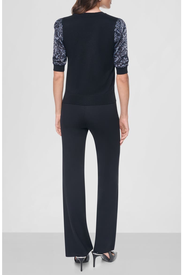 Print Twist Sleeve Mixed Media Sweater, Alternate, color, BLACK/ MOONLIGHT