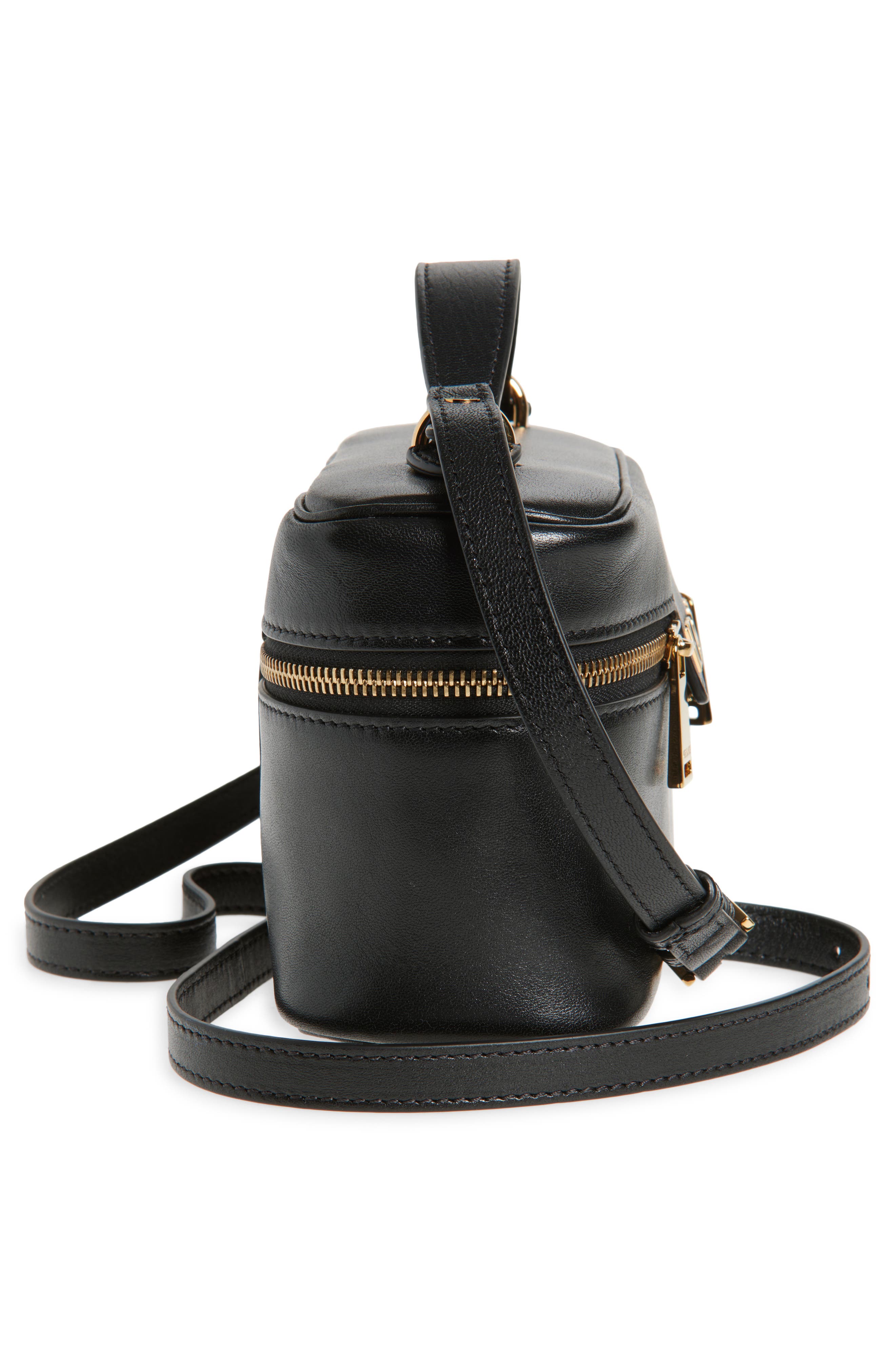 Versace Logo Tag Leather Vanity Bag, Alternate, color, 