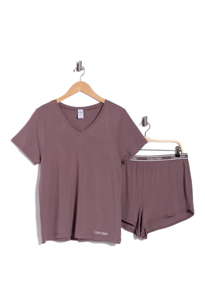 V-Neck T-Shirt & Shorts 2-Piece Pajama Set, Main, color, SPARROW