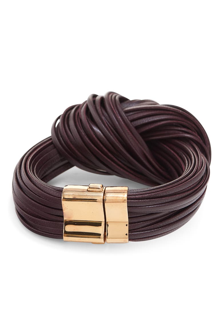 Knotted Leather Bracelet, Alternate, color, 2241 DARK BAROLO