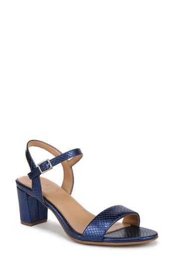 Naturalizer Bristol Block Heel Ankle Strap Sandal In Blue Metallic Snake Print
