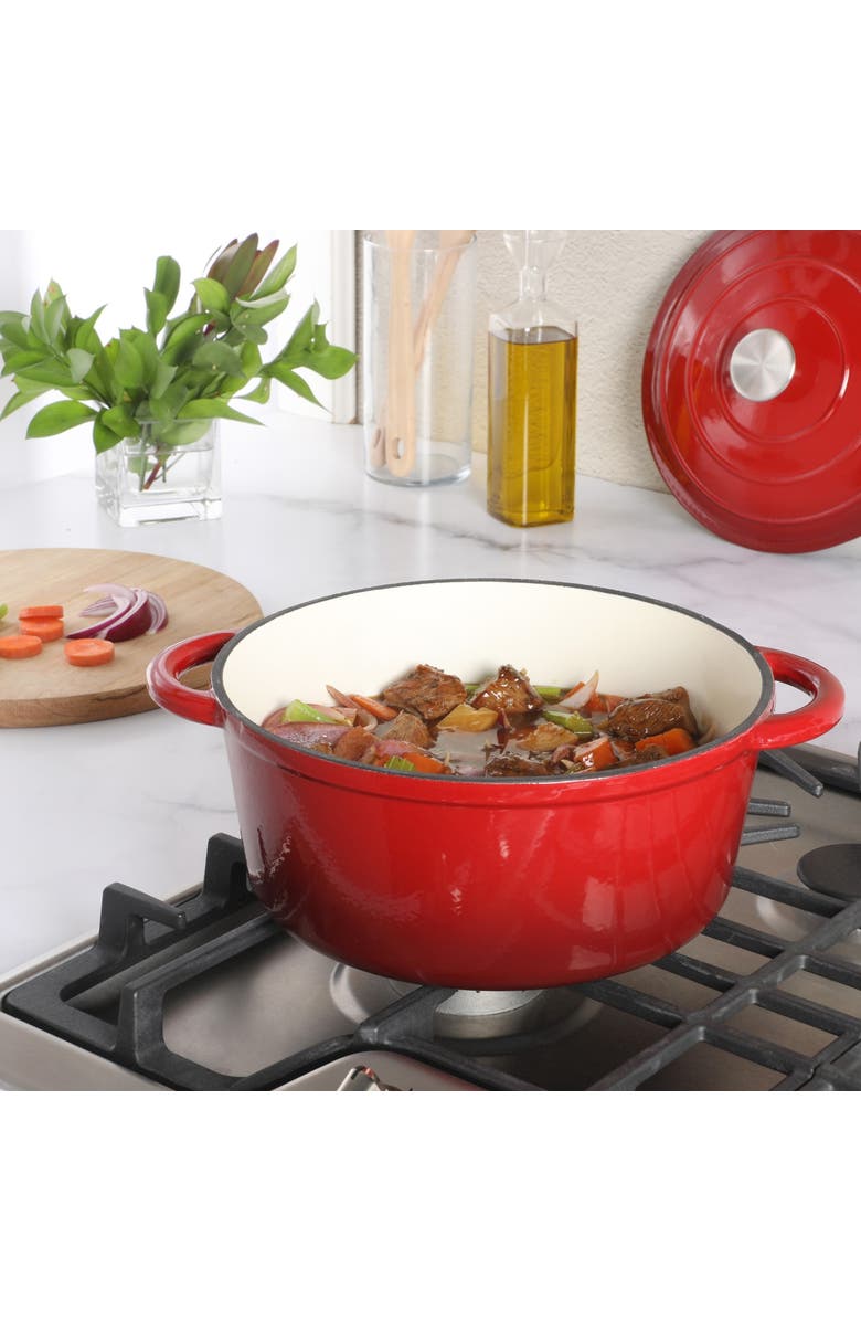 Gibson Home Addlestone 5 Quart Enameled Cast Iron Dutch Oven with Lid, Alternate, color, Red