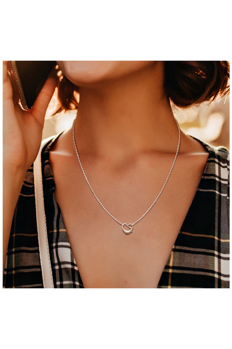 Sterling Silver Ball Chain Heart Clasp Necklace, Alternate, color, SILVER