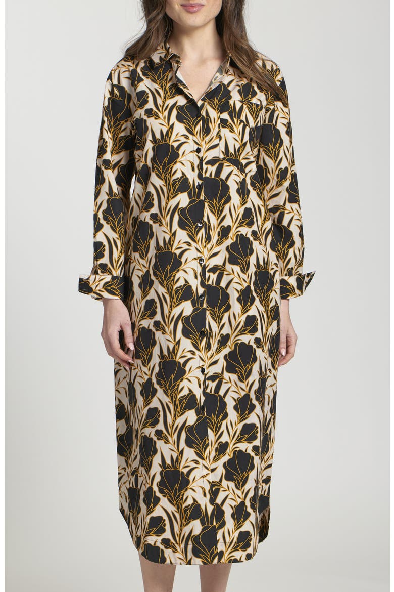 Floral Print Long Sleeve Shirtdress, Alternate, color, YELLOW GOLD MULTI