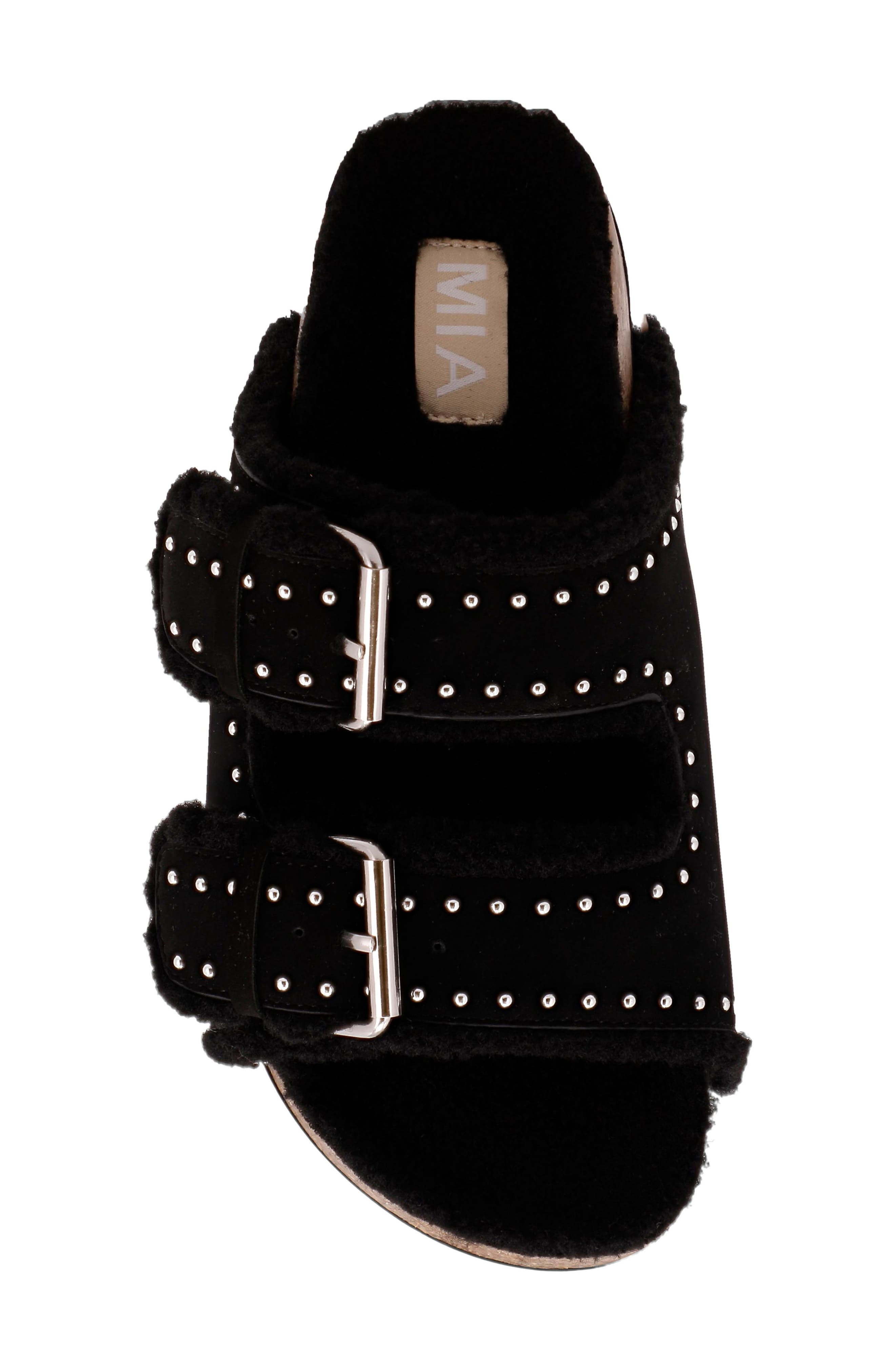 MIA Brookie Faux Shearling Platform Slide Sandal, Alternate, color, Black