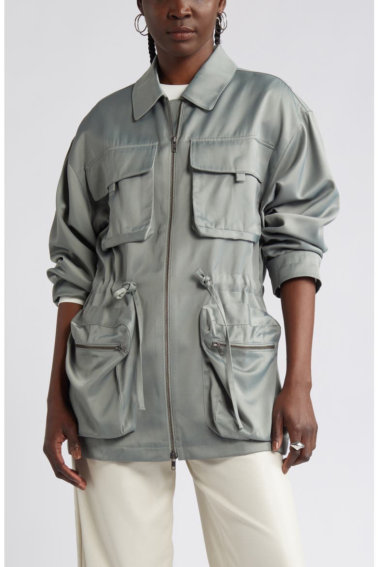 Satin Utility Jacket, Alternate, color, GREEN HALO