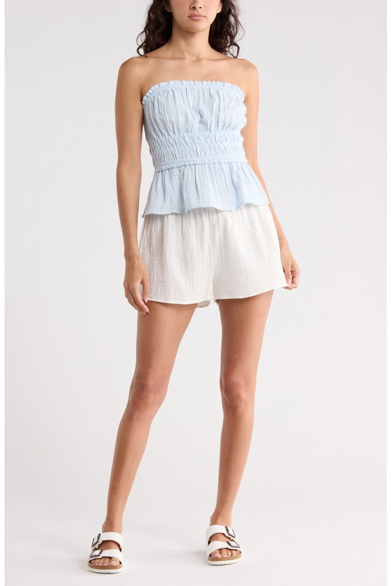 Strapless Ruffle Gauze Top, Main, color, BLUE BIRD