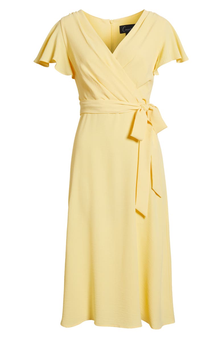 Connected Apparel Flutter Sleeve Tie Waist Crepe Midi Dress, Alternate, color,