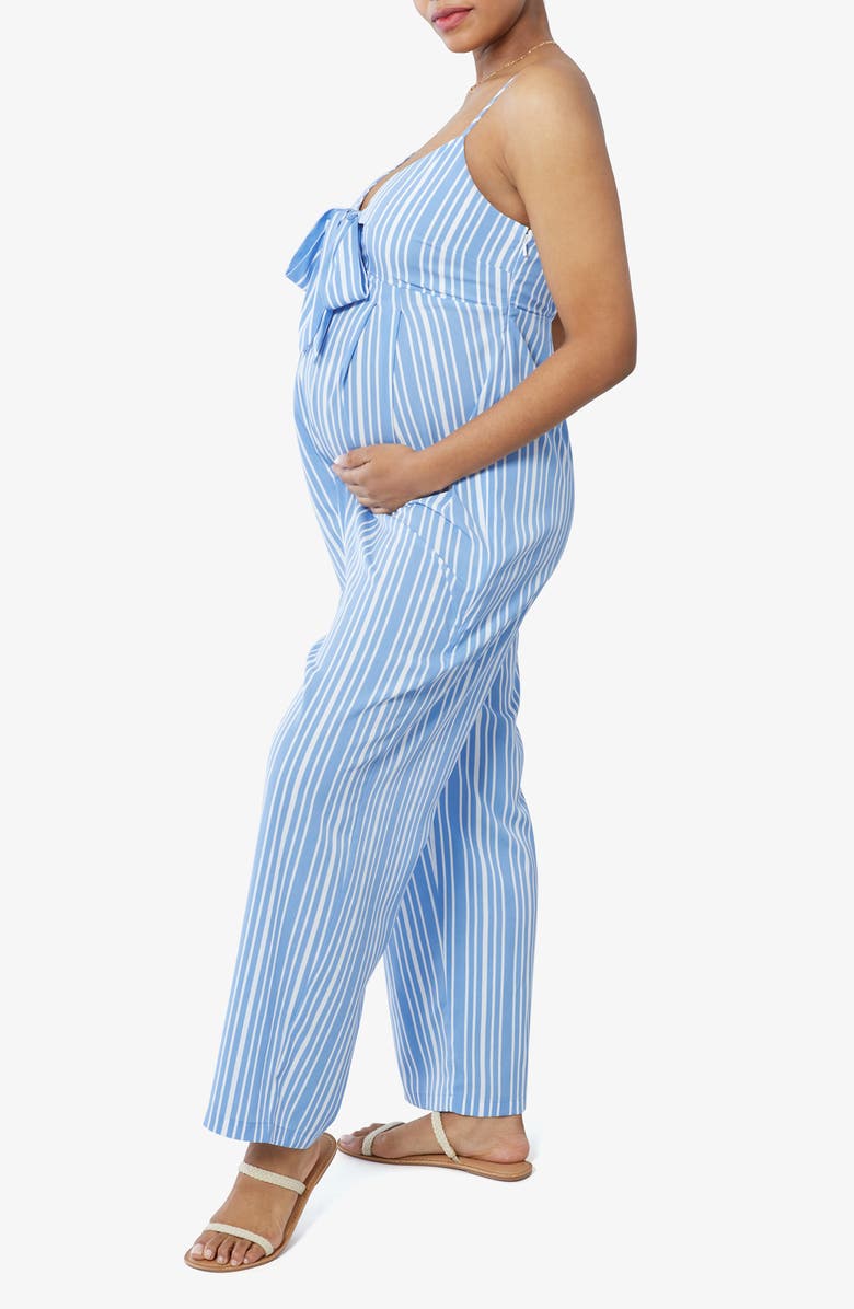 Ingrid & Isabel<sup>®</sup> Stripe Tie Front Maternity Jumpsuit, Alternate, color, 