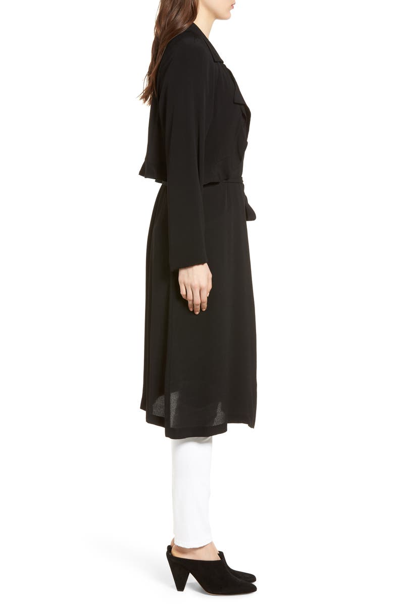 Trouvé Ruffle Drape Front Belted Duster Jacket, Alternate, color, 