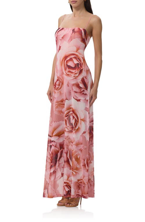 Afrm Shea Sheer Mesh Bodysuit Maxi Dress In Pink