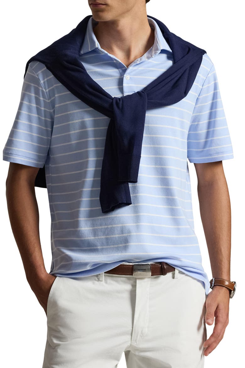 Striped Cotton Polo, Main, color, PEBBLE BLUE/ WHITE