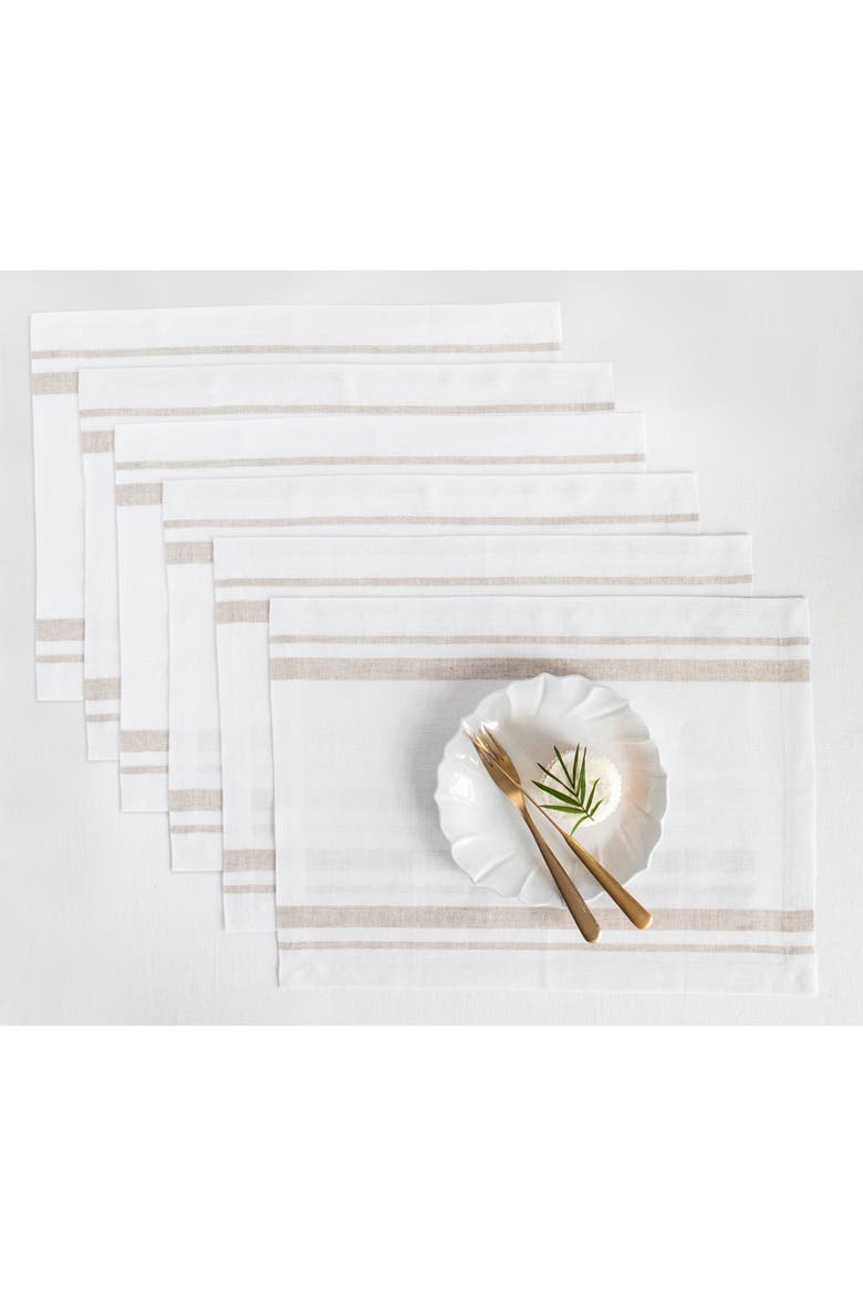 Linen Placemats Set of 4, 14 x 19" - French Stripe, Main, color, Natural and White
