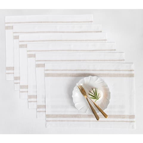 Linen Placemats Set of 4, 14 x 19" - French Stripe
