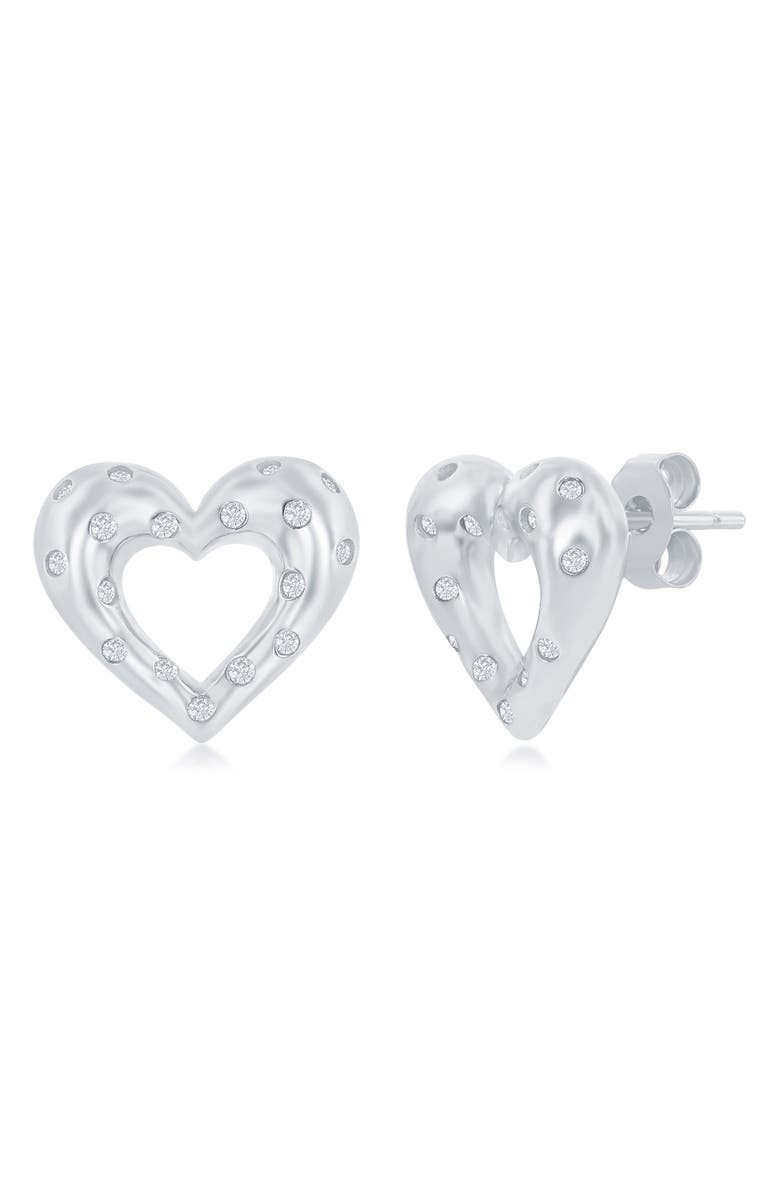 SIMONA Sterling Silver & CZ Heart Stud Earrings, Main, color, Silver