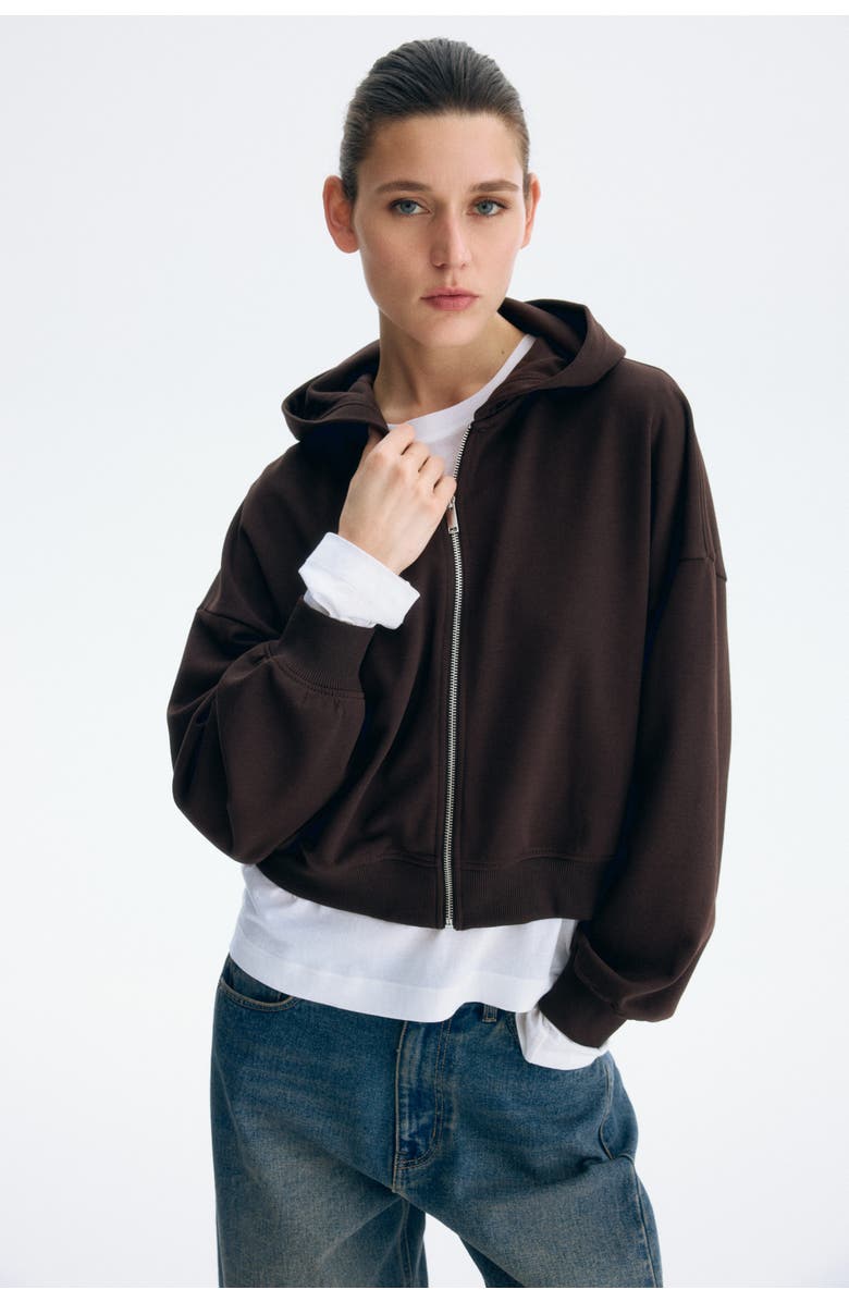 H&M Short Zip-through Hoodie, Alternate, color, Dark Brown