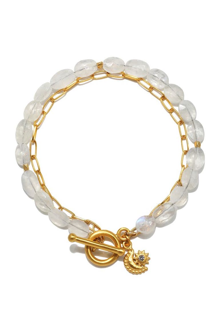 Goddess Wisdom Moonstone Beaded and Chain Toggle Bracelet, Main, color, Gold