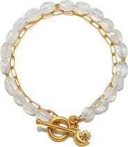 Satya Jewelry Goddess Wisdom Moonstone Beaded and Chain Toggle Bracelet