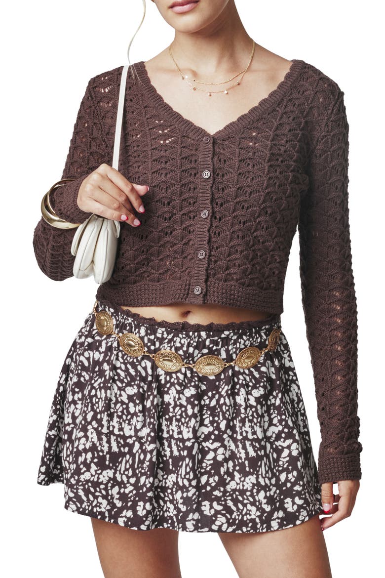 Textured Knit Cropped Cardigan, Main, color, CANYON BROWN