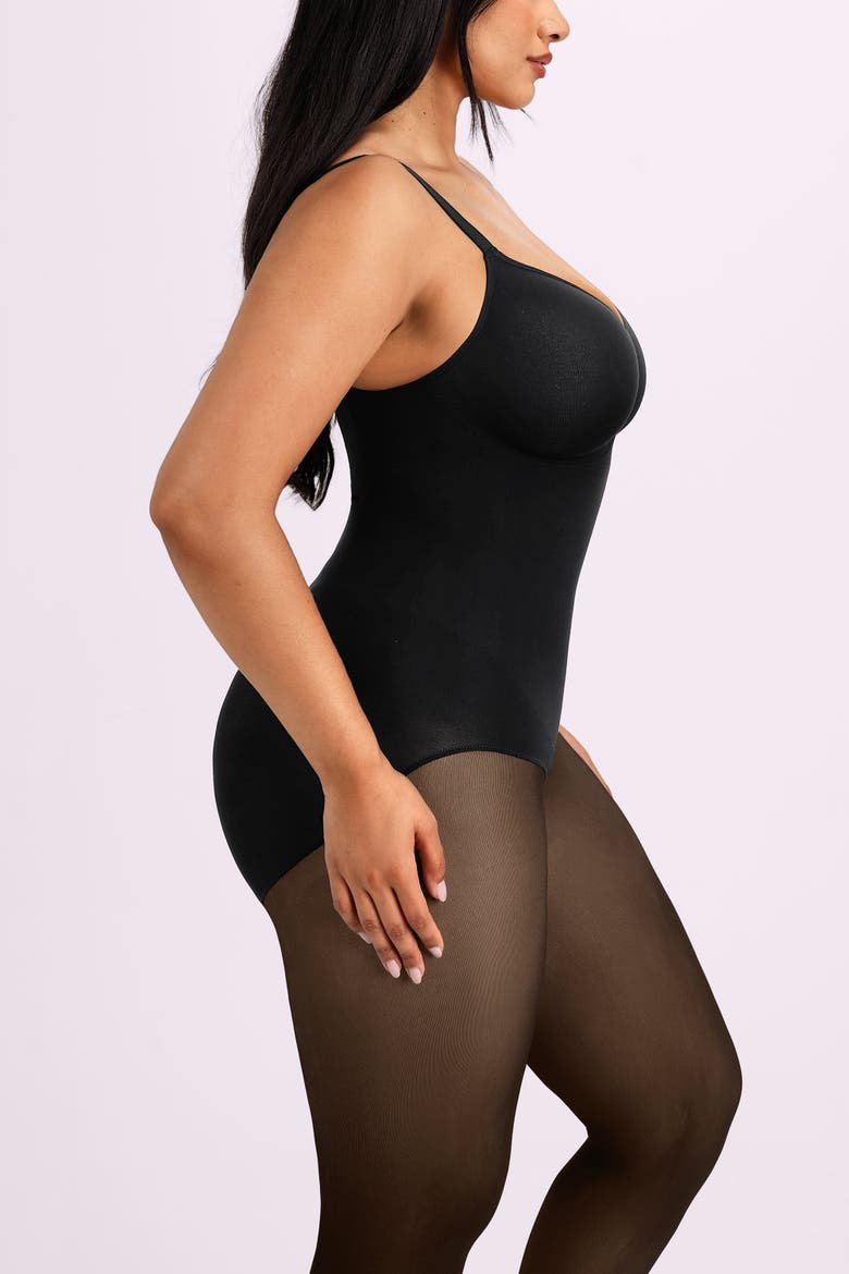 Sheer-Look Fleece-Lined Thermal Full Body Shaping Tights, Alternate, color, Black Nude