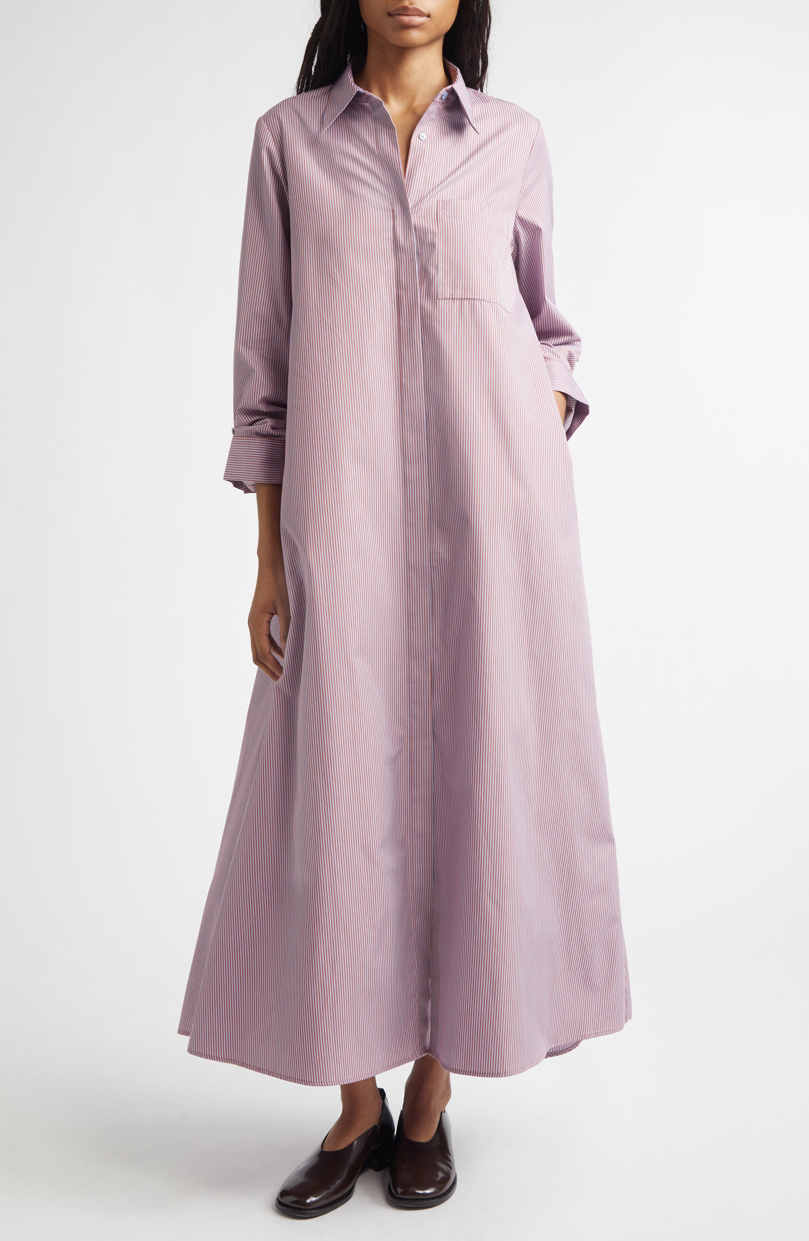 Jennys Stripe Long Sleeve Cotton Shirtdress