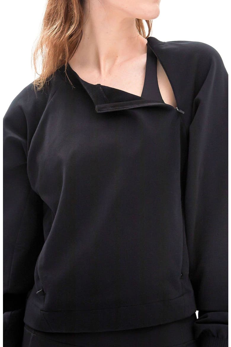 City Zip Crop Crewneck Sweatshirt, Alternate, color, Black