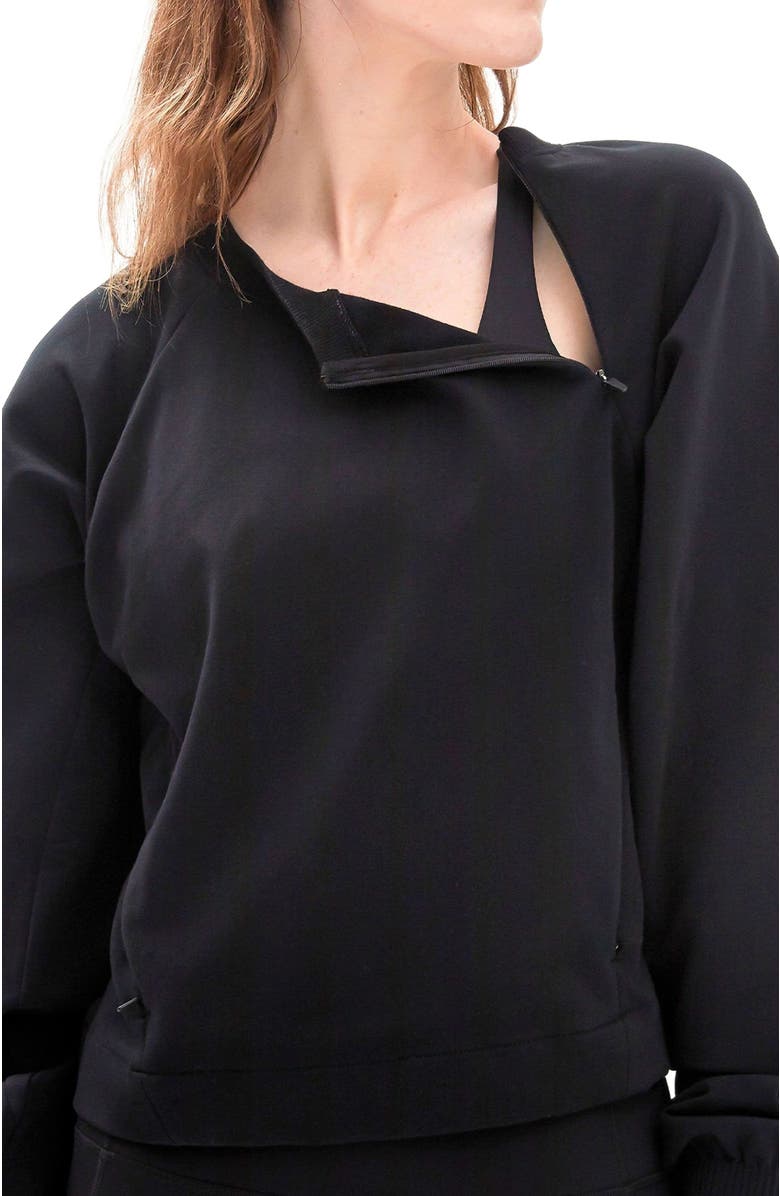 Rebody Active City Zip Crop Crewneck Sweatshirt, Alternate, color, Black