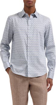 Bugatchi Julian Shaped Fit Geometric Wave Print Stretch Cotton Button-Up Shirt