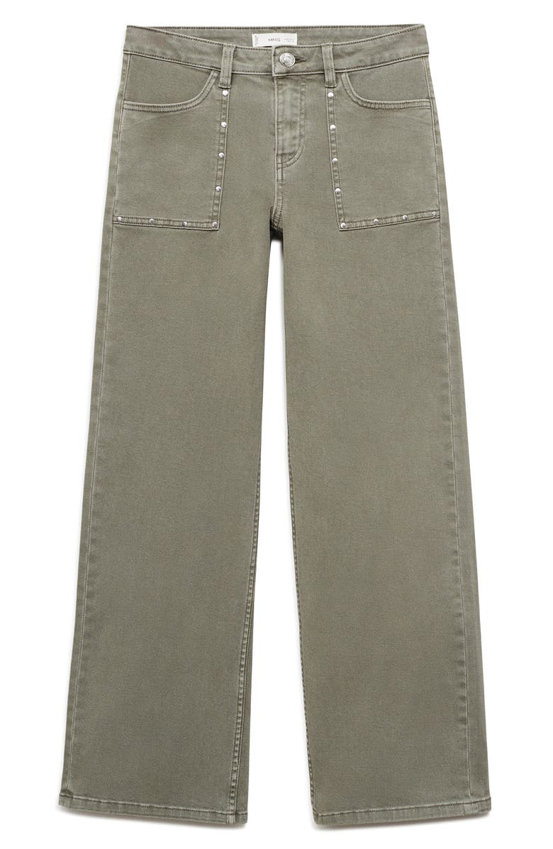 MANGO TEEN Studded Culotte Wide Leg Jeans, Alternate, color, Pastel Green