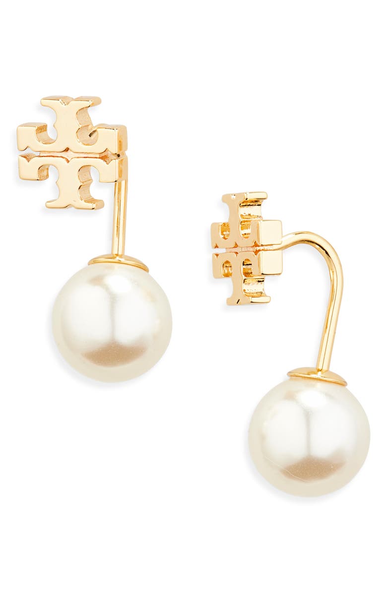 Tory Burch Faux Pearl Front/Back Earrings, Main, color,